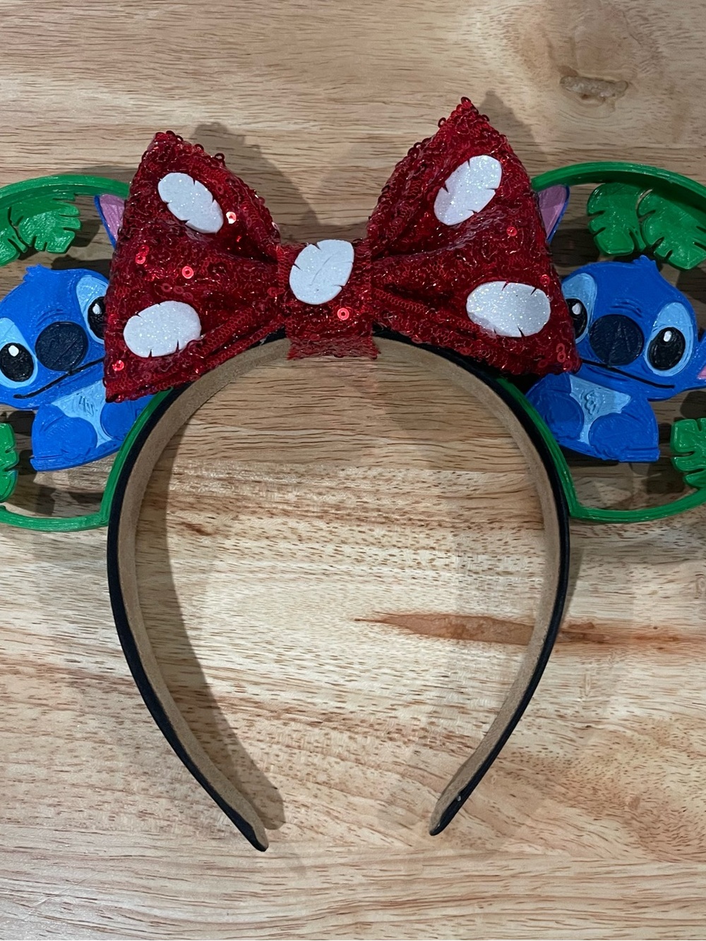 3D Printed Stitch Red Sequin Bow Ears